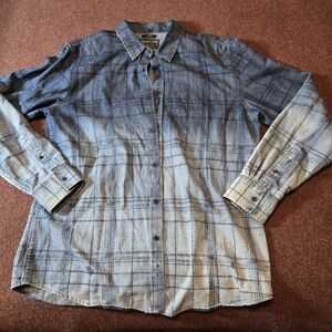 American Rag Men's Large Ombre Denim Cotton Shirt Small Hole 2 Small Stains